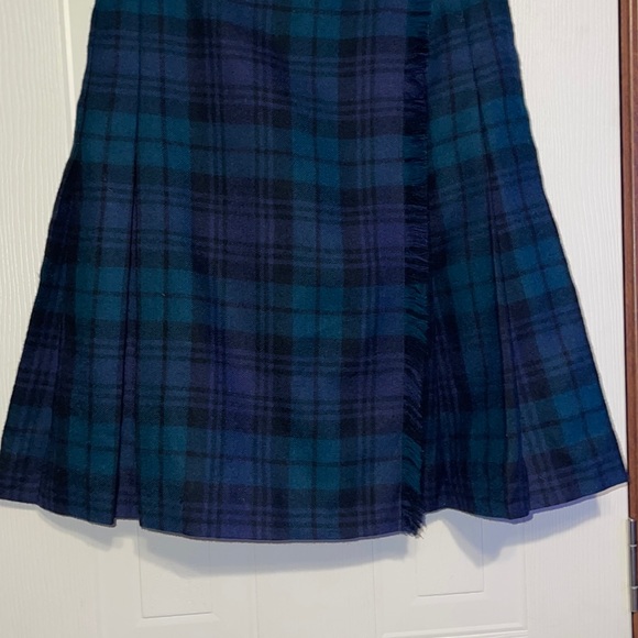 Vintage Plaid Blue & Green 100% Wool Pleated Wrap Kilt Irish Skirt Size 6 - Picture 5 of 16